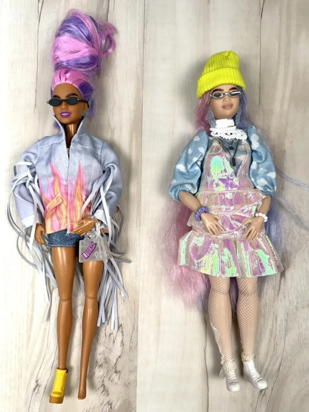 Lot 4 MATTEL Barbie Extra Fashion Dolls Rainbow Shimmery Shine Bright Fringe